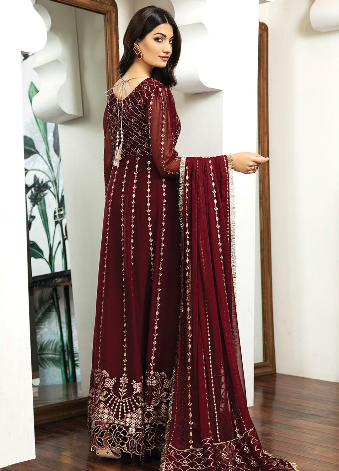 Alizeh Fashion by Bilal Embroidery Embroidered Chiffon Suits Unstitched 3 Piece AFB21RD D-05 VICTOIRE - Luxury Collection