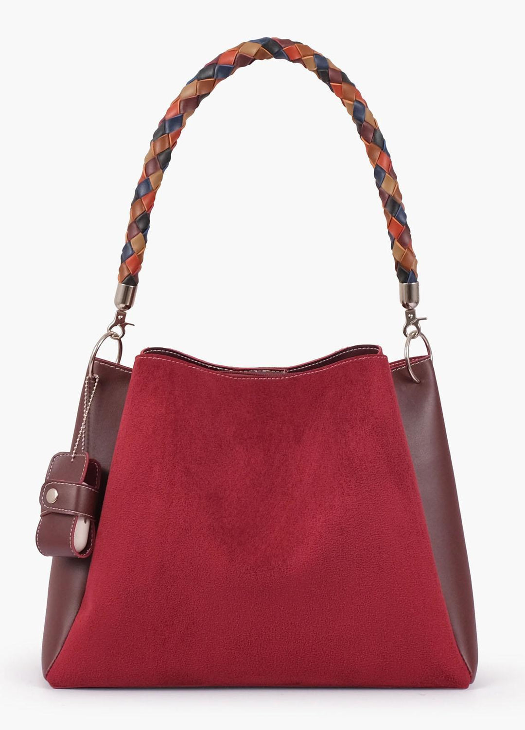 RTW Creation Hand Bag Hbh-07 Burgundy Suede Handbag With Braided Handle - Women Hand Bags
