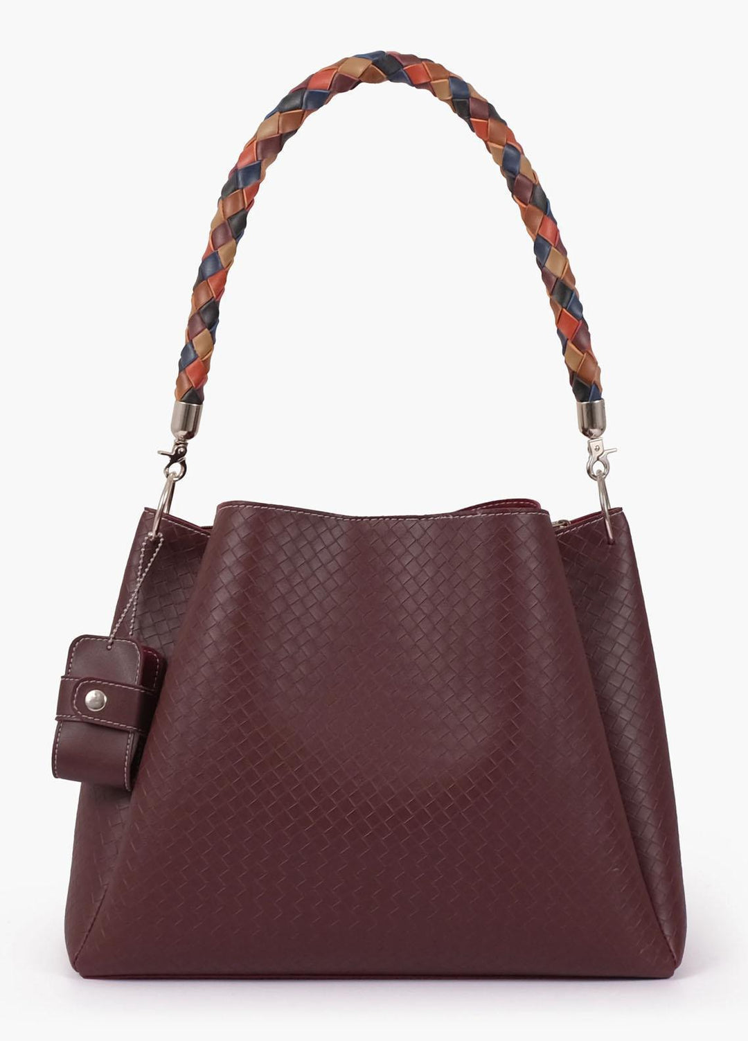 RTW Creation Hand Bag Hbh-06 Burgundy Weaved Handbag With Braided Handle - Women Hand Bags