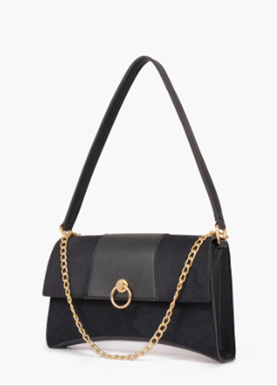 RTW Creation Shoulder Bag Beb-01 Black Suede Buckle Envelope Bag - Women Shoulder Bags