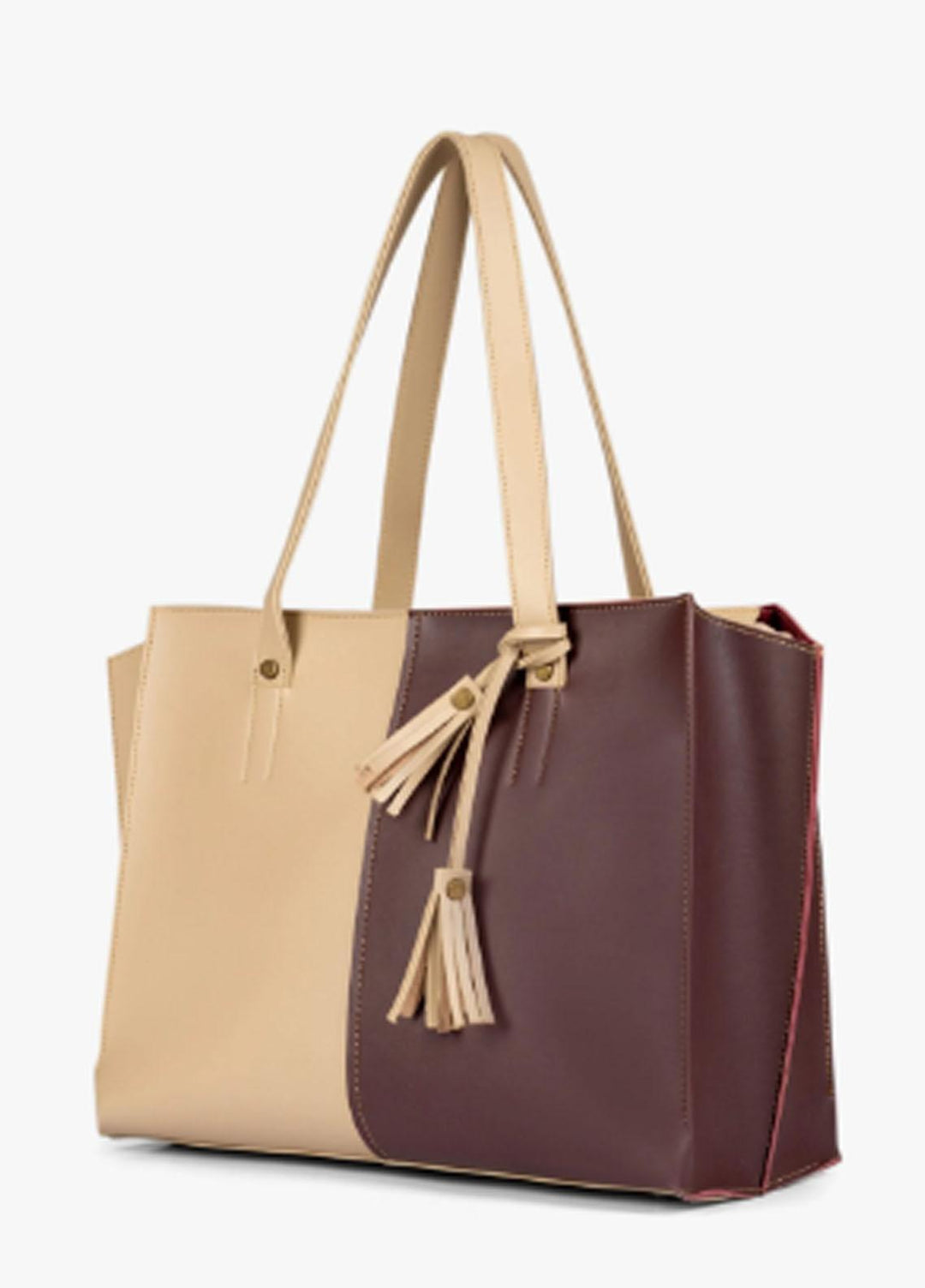 RTW Creation Shoulder Bag Dhb-03 Off-White And Burgundy Over The Shoulder Tote Bag - Women Shoulder Bags