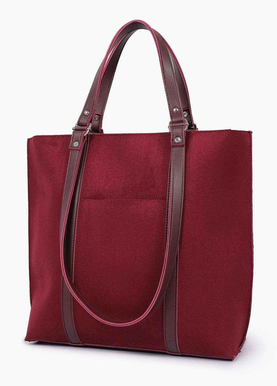 RTW Creation Tote Bag Tbh-01 Burgundy Suede Double-Handle Tote Bag - Women Totes Bags