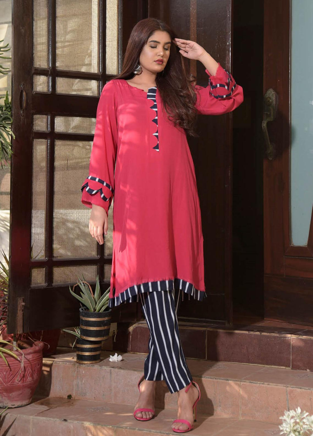 Rubys Couture Casual Pret Crepe 2 Piece Suit Rose Fantancy