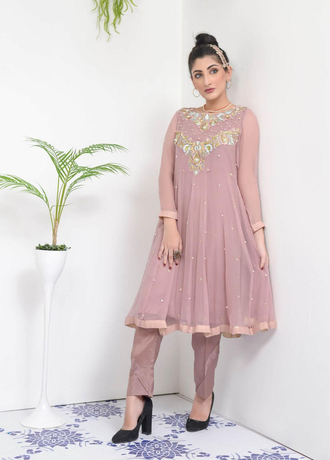Rubys Couture Luxury Pret Chiffon 2 Piece Suit Fanding Rose