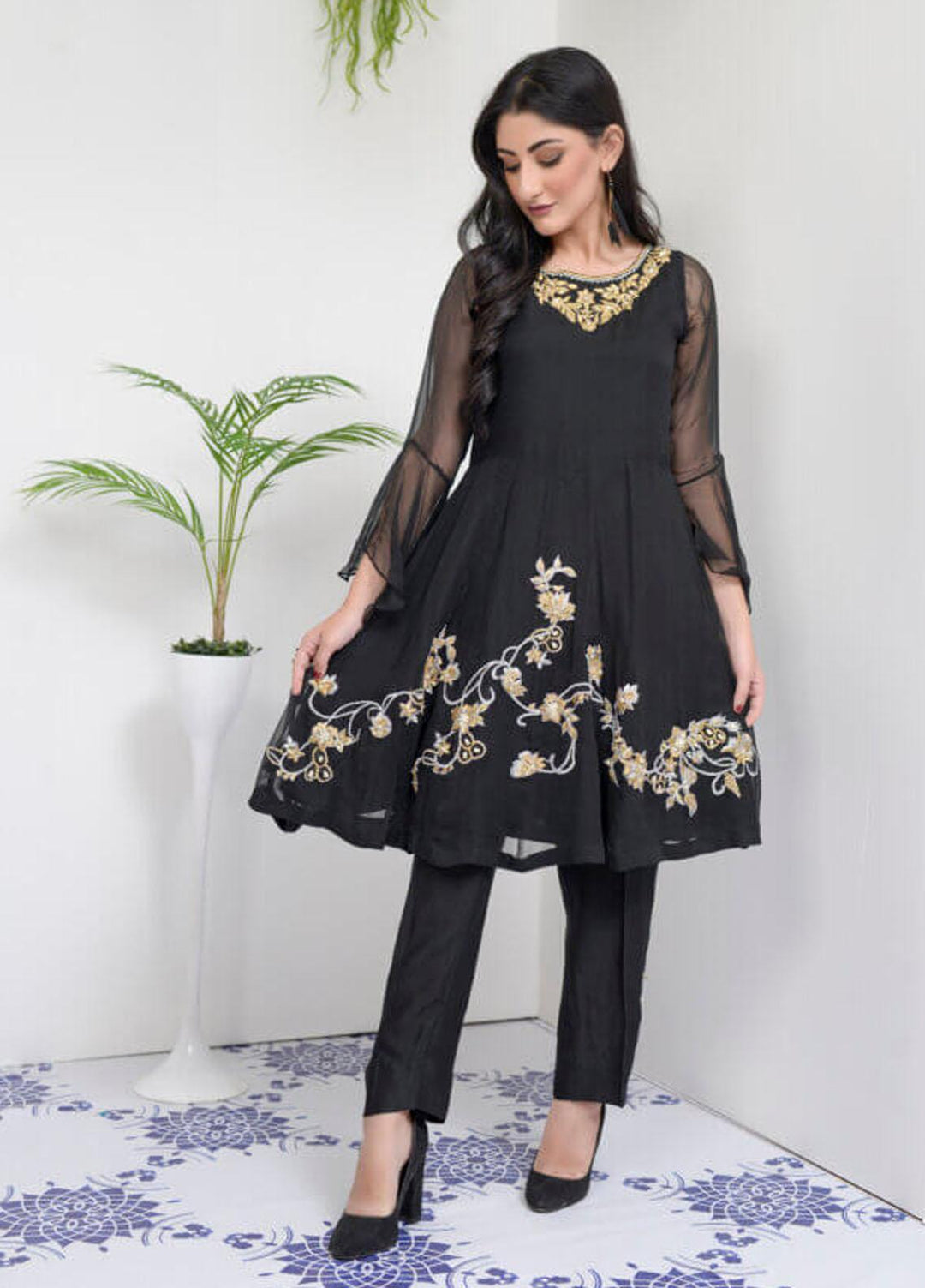 Rubys Couture Luxury Pret Chiffon 2 Piece Suit Midnight black