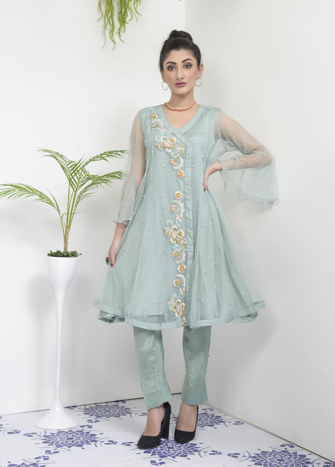 Rubys Couture Luxury Pret Net 2 Piece Suit Light Pastel Blue