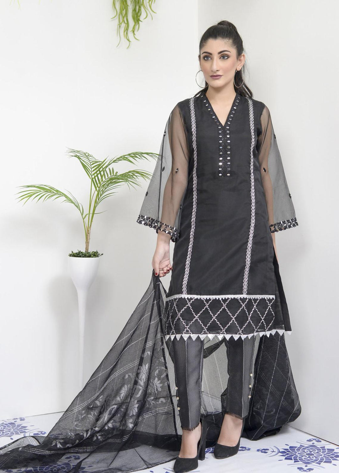 Rubys Couture Luxury Pret Organza 2 Piece Suit Jade Black