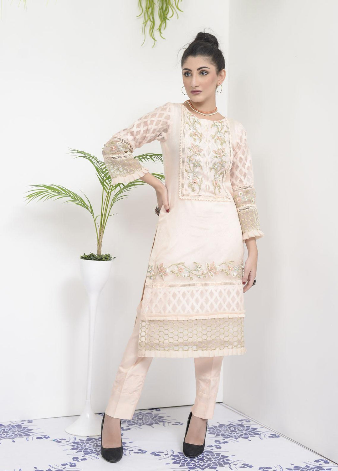 Rubys Couture Luxury Pret Organza 2 Piece Suit Creole Pink
