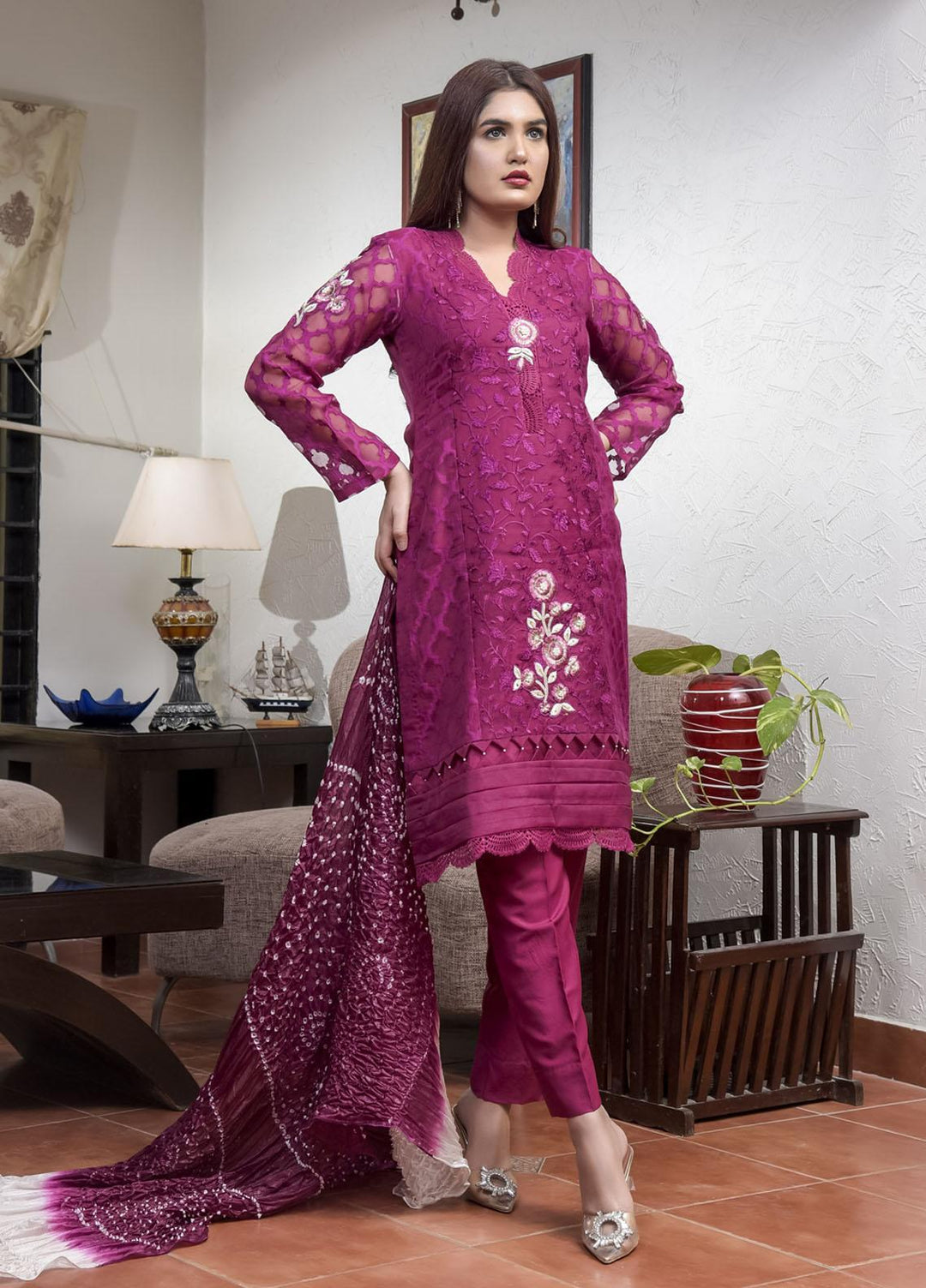 Rubys Couture Luxury Pret Organza 2 Piece Suit Berry Bliss