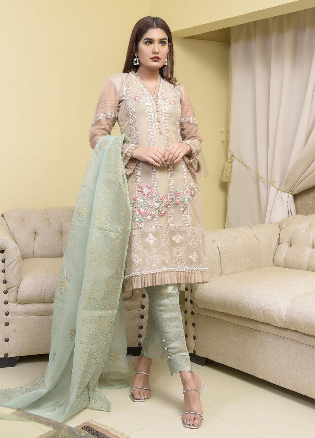 Rubys Couture Luxury Pret Organza 2 Piece Suit Hazel Brown
