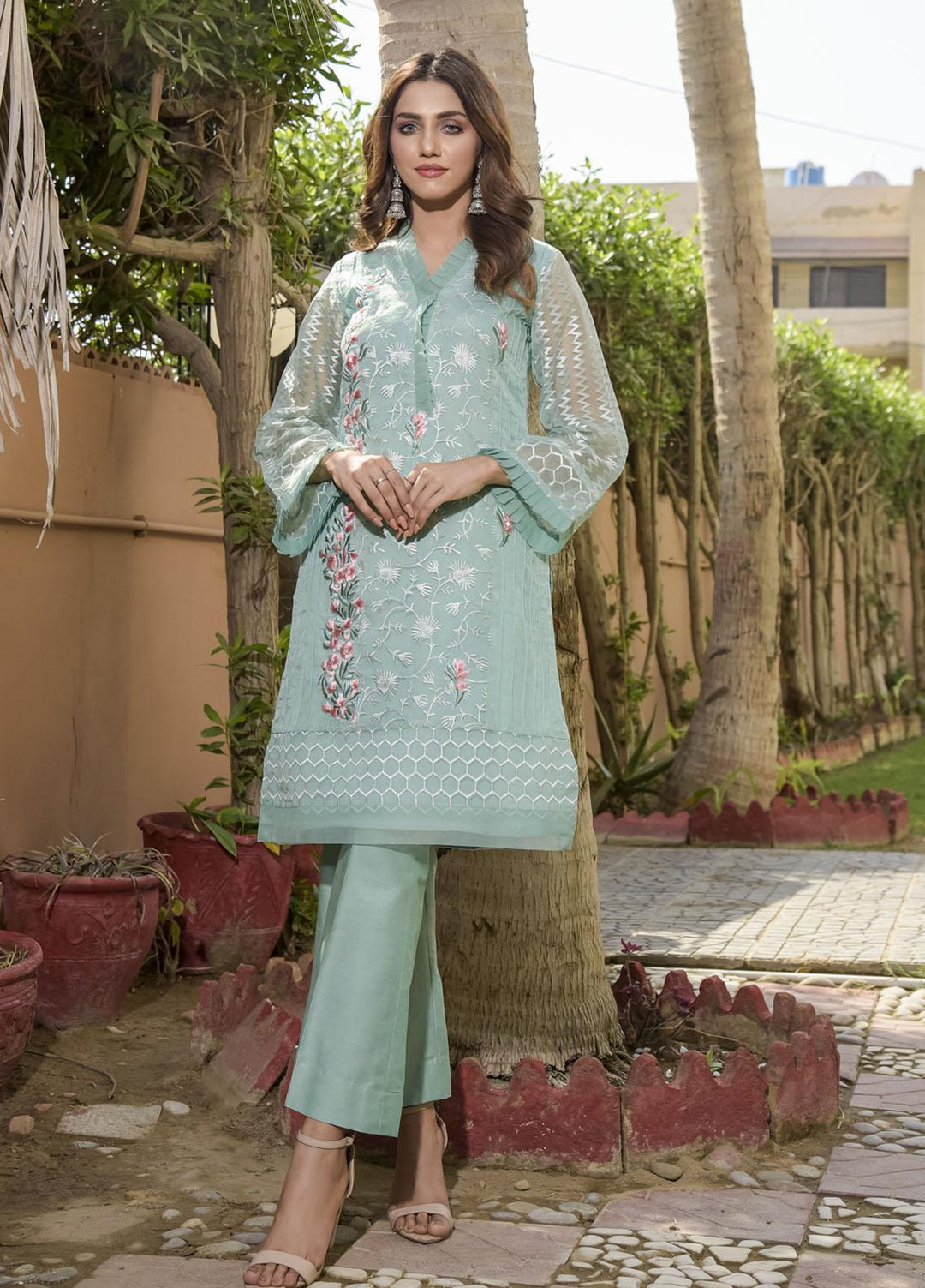 Rubys Couture Luxury Pret Organza 2 Piece Suit Aqua Mint