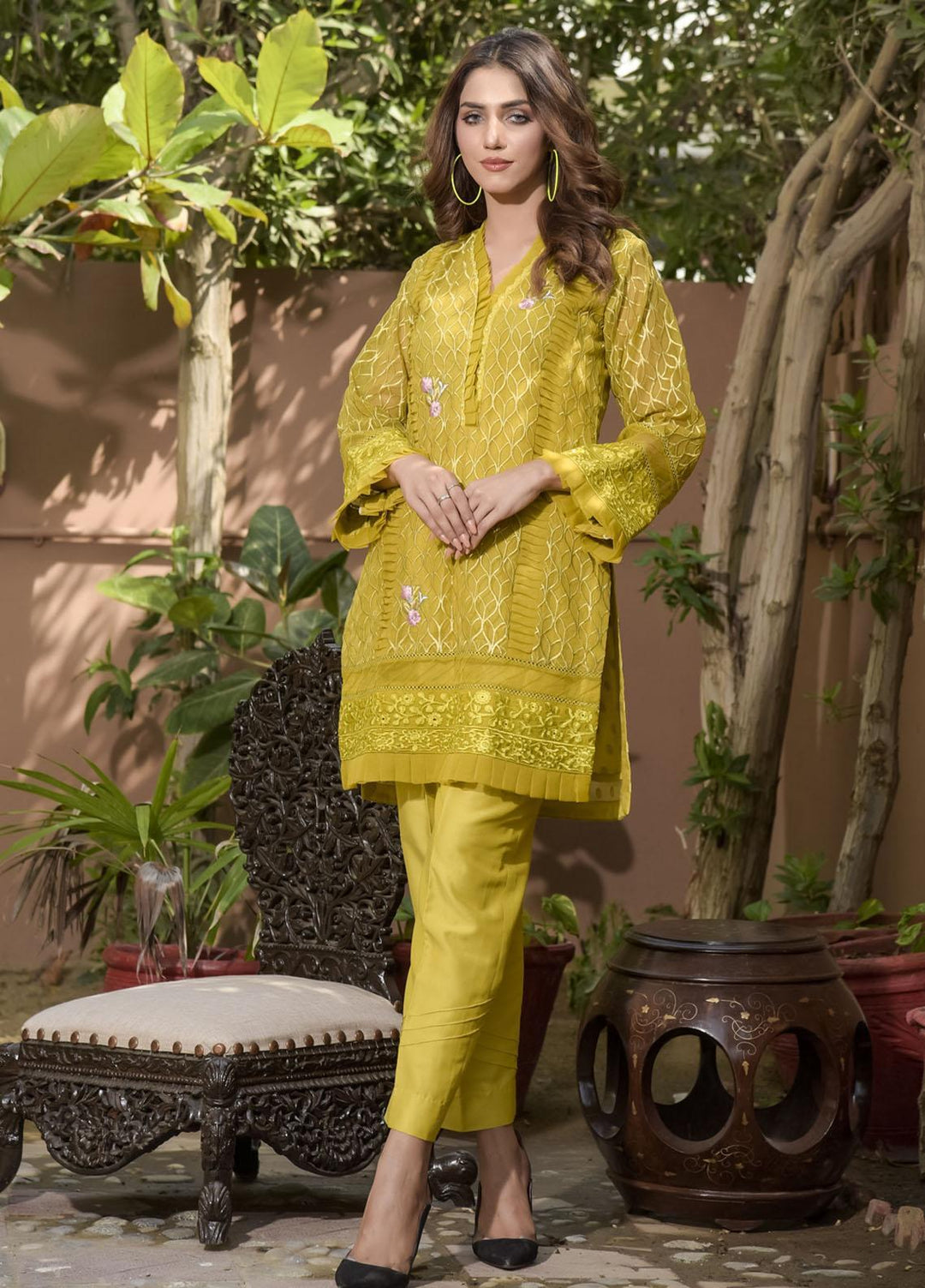 Rubys Couture Luxury Pret Organza 2 Piece Suit Sun Stone Gold
