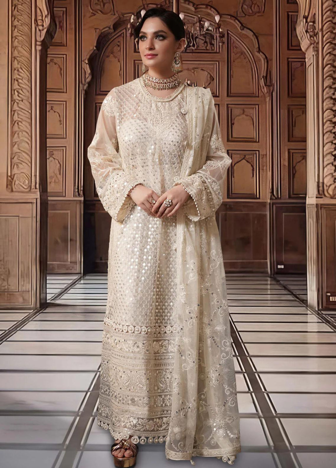 Sable Vogue Embroidered Net Suits Unstitched 4 Piece SV23FU FC-02-23 - Festive Collection