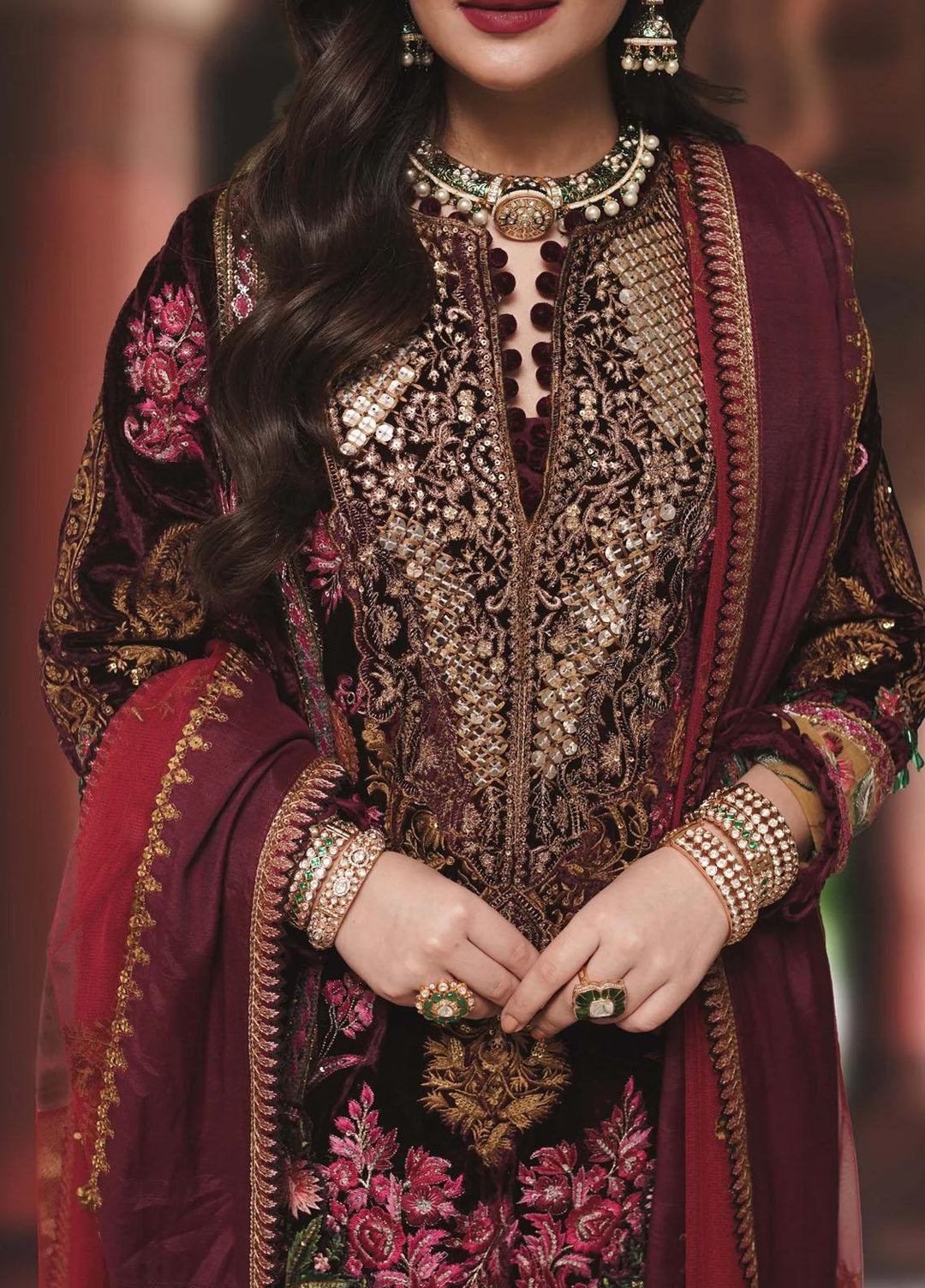 Sable Vogue Embroidered Velvet Suits Unstitched 3 Piece SV23FU FC-06-23 - Festive Collection