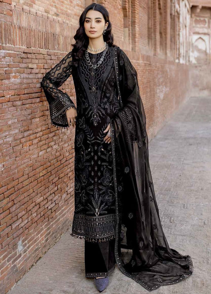 Safeera by Flossie Embroidered Chiffon Suits Unstitched 3 Piece FL24SF S-1302 Dark Veil - Luxury Collection