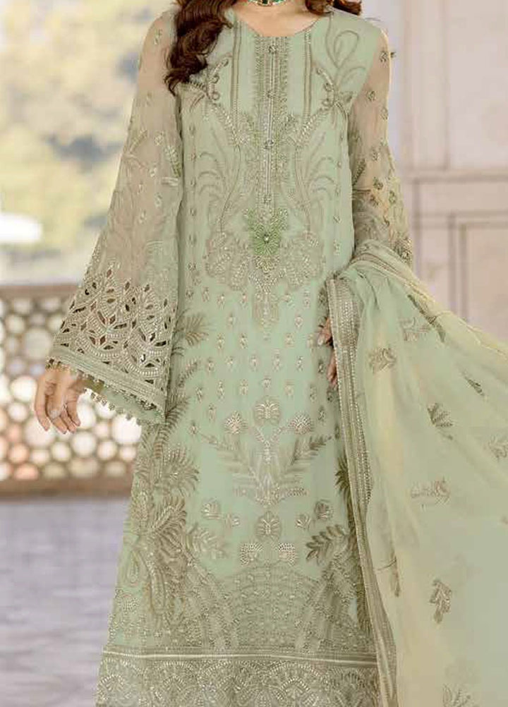 Safeera by Flossie Embroidered Chiffon Suits Unstitched 3 Piece FL24SF S-1304 Luster Green - Luxury Collection