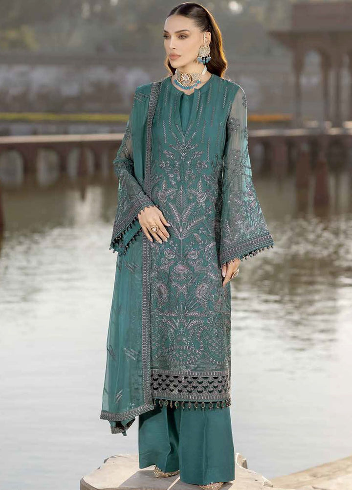 Safeera by Flossie Embroidered Chiffon Suits Unstitched 3 Piece FL24SF S-1306 Cold Light - Luxury Collection