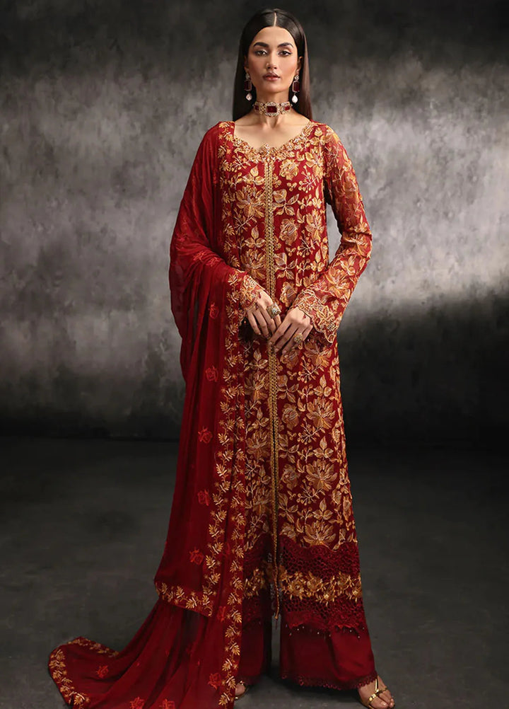 Sage By Rajbari Embroidered Chiffon Suit Unstitched 4 Piece RB24Sf D-07 Rouge - Formal Collection