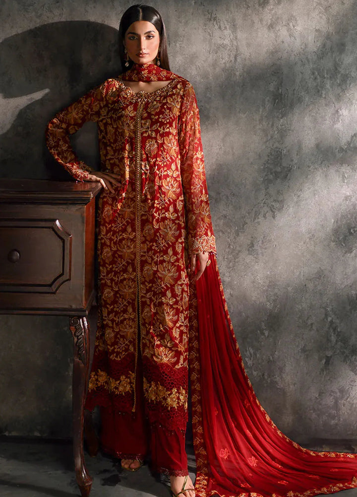 Sage By Rajbari Embroidered Chiffon Suit Unstitched 4 Piece RB24Sf D-07 Rouge - Formal Collection