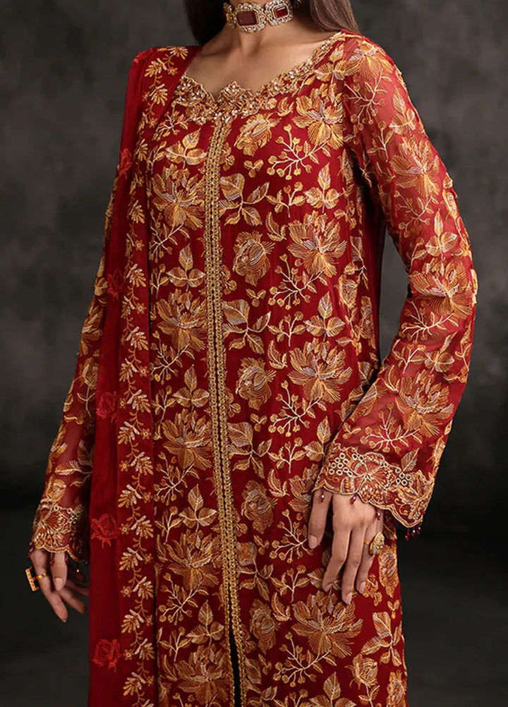 Sage By Rajbari Embroidered Chiffon Suit Unstitched 4 Piece RB24Sf D-07 Rouge - Formal Collection