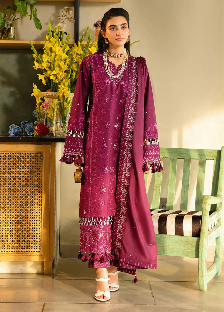 Sahane Embroidered Lawn Suits Unstitched 3 Piece SNE25IL CT-21002 Berry - Summer Collection