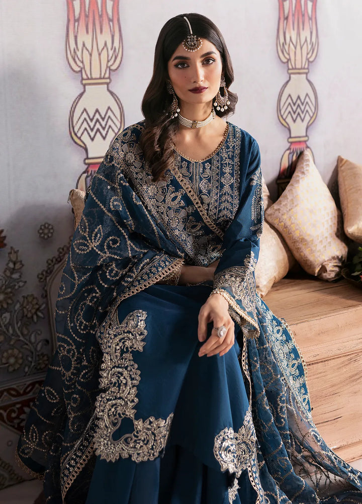 Sahane Embroidered Raw Silk Suits Unstitched 3 Piece SNE24TG TSG-04 Azure - Festive Collection