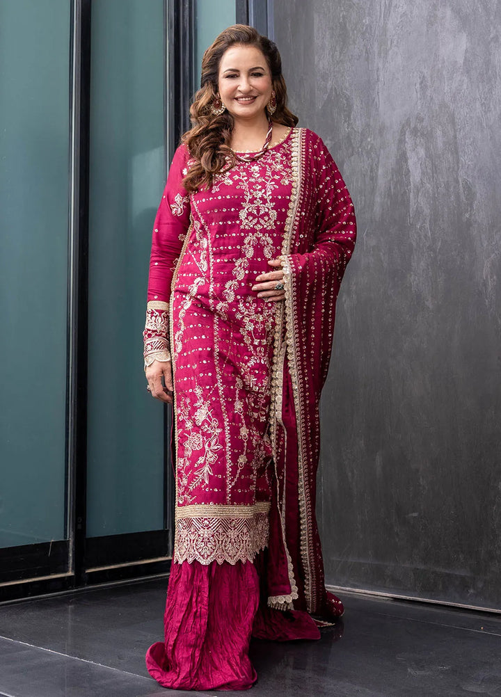 Sahane Embroidered Raw Silk Suits Unstitched 3 Piece SNE24TG TSG-07 Merlot - Festive Collection