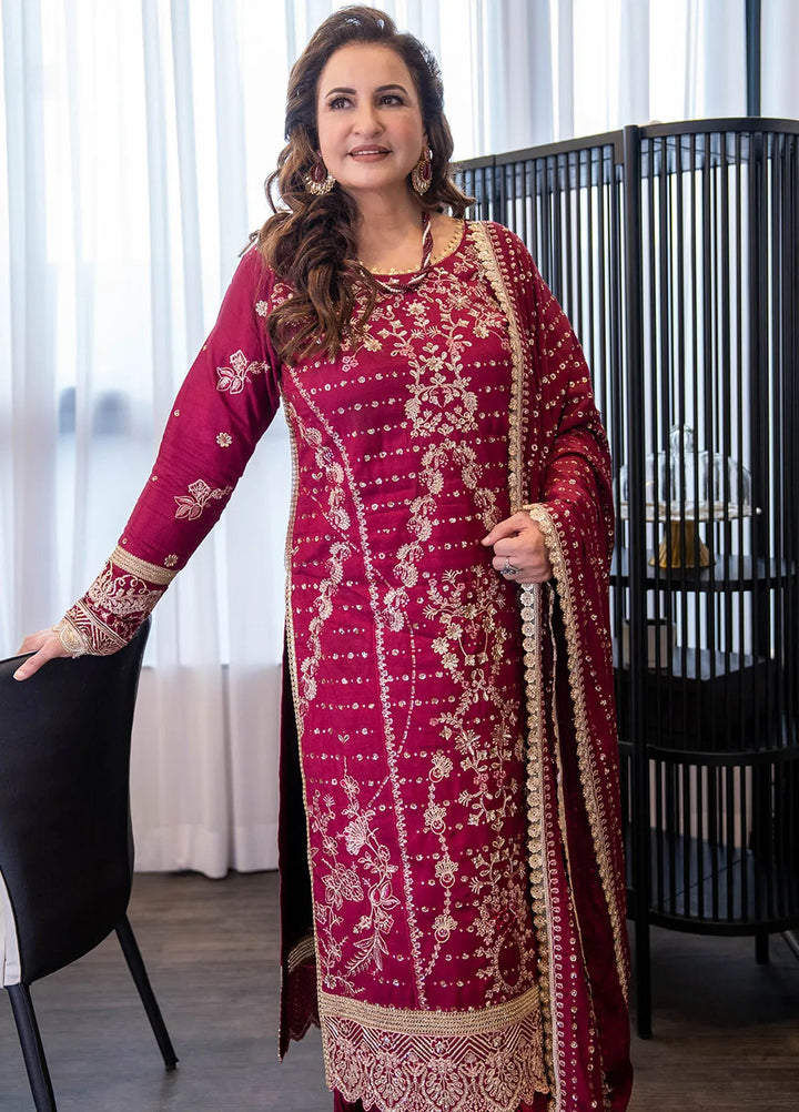 Sahane Embroidered Raw Silk Suits Unstitched 3 Piece SNE24TG TSG-07 Merlot - Festive Collection