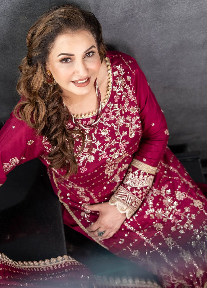 Sahane Embroidered Raw Silk Suits Unstitched 3 Piece SNE24TG TSG-07 Merlot - Festive Collection