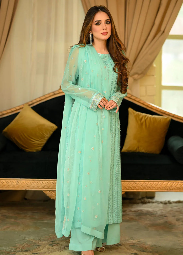 Sahane Pret Embroidered Chiffon 3 Piece Suit CT 12002-Azure Allure Skyblue