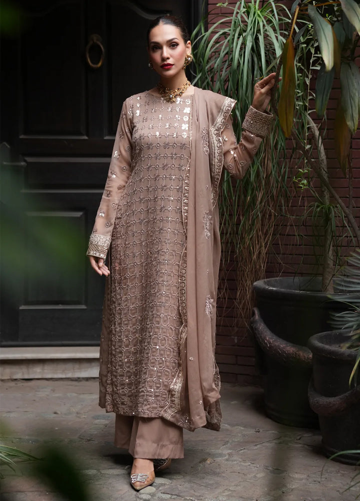 Sahane Pret Embroidered Chiffon 3 Piece Suit CT 12003-Nuance Brown