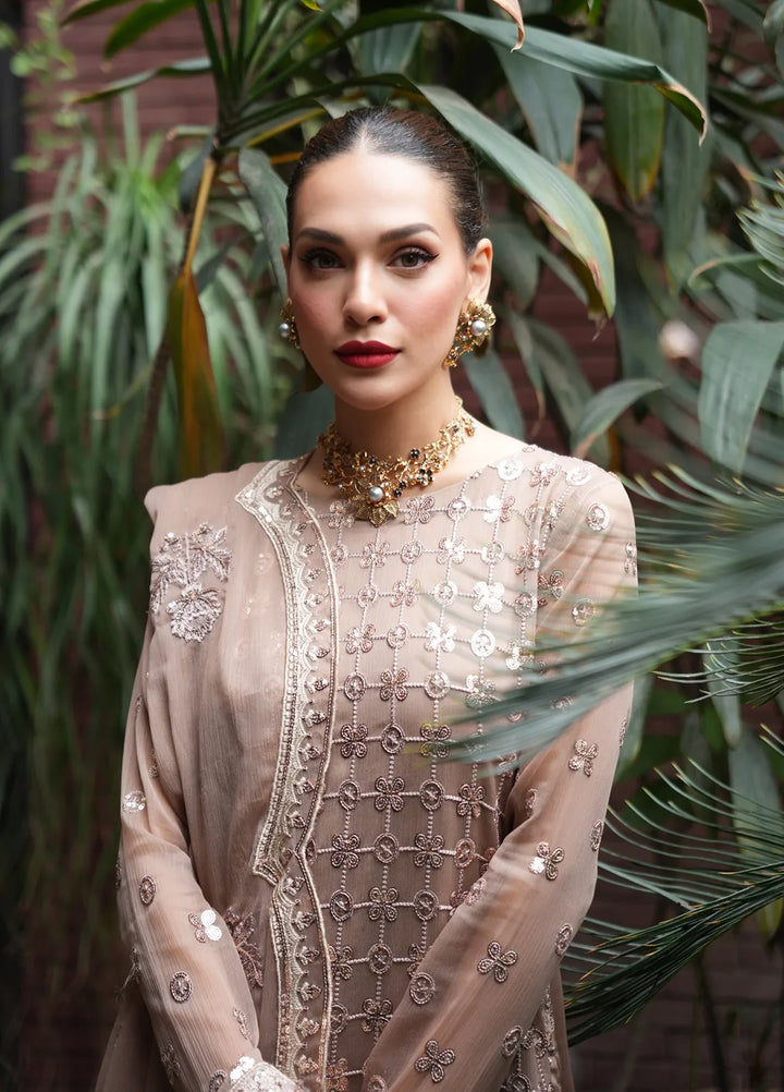 Sahane Pret Embroidered Chiffon 3 Piece Suit CT 12003-Nuance Brown