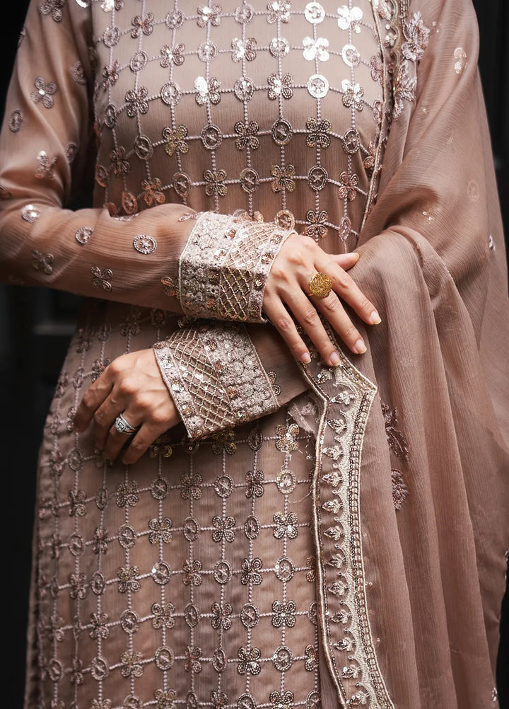 Sahane Pret Embroidered Chiffon 3 Piece Suit CT 12003-Nuance Brown