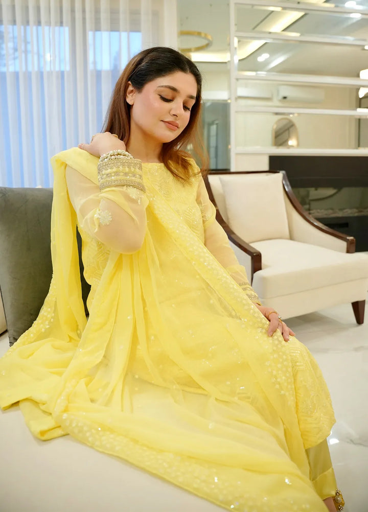 Sahane Pret Embroidered Chiffon 3 Piece Suit CT 12005-Golden Glow Yellow