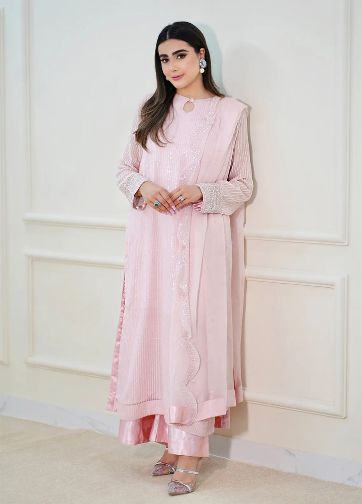 Sahane Pret Embroidered Chiffon 3 Piece Suit CT 12006-Fairy Fete Pink