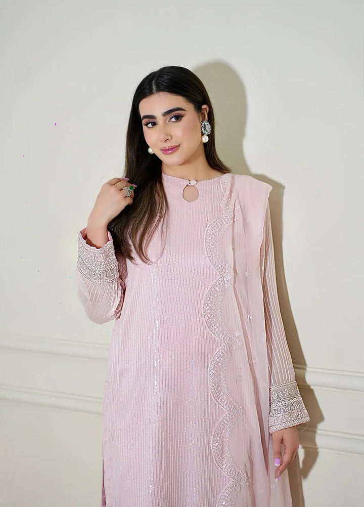 Sahane Pret Embroidered Chiffon 3 Piece Suit CT 12006-Fairy Fete Pink