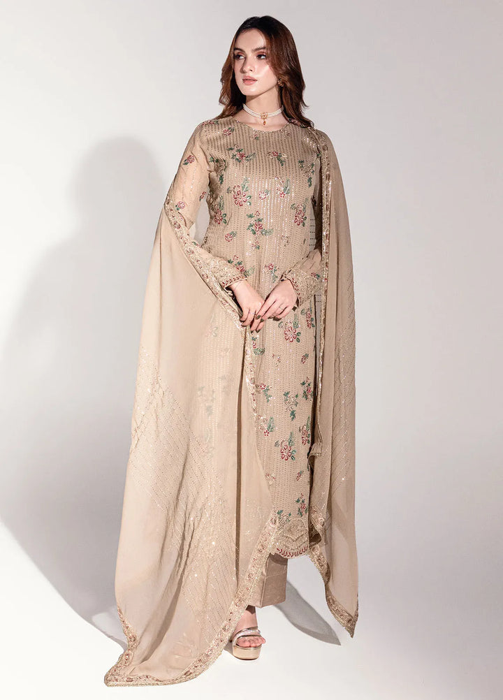 Sahane Pret Embroidered Chiffon 3 Piece Suit ME-01 Sable
