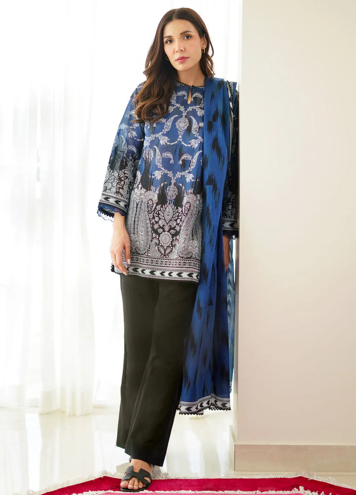 Sahar Monochrome Printed Lawn Suit Unstitched 3 Piece SHR24M S24-MC-V2-04 - Summer Collection