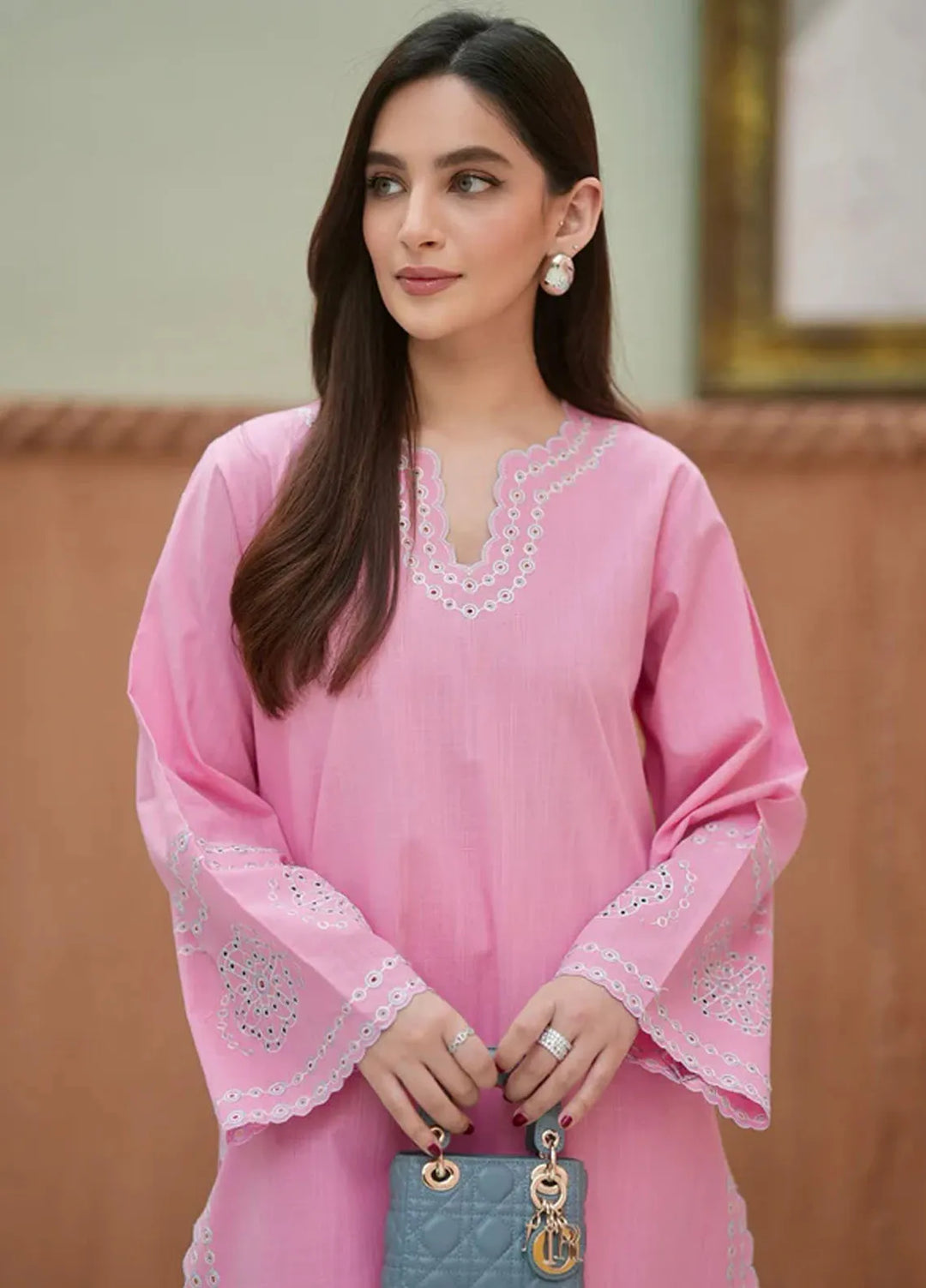 Sahar Pret Embroidered Cross Slub 2 Piece Suit AWCH-24-RK-V1-02 Cherry Blossom Bliss