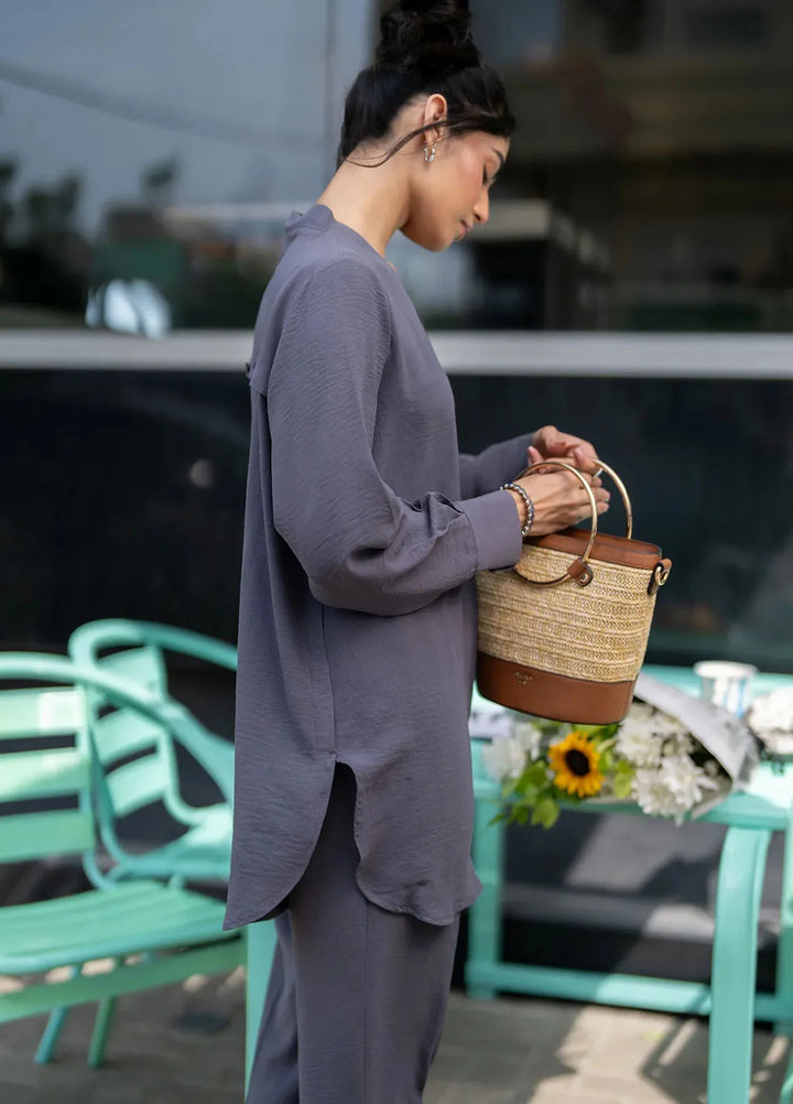 Sahar Pret Casual Cotton Crepe 2 Piece Suit SSCR-RK-02 Platinum