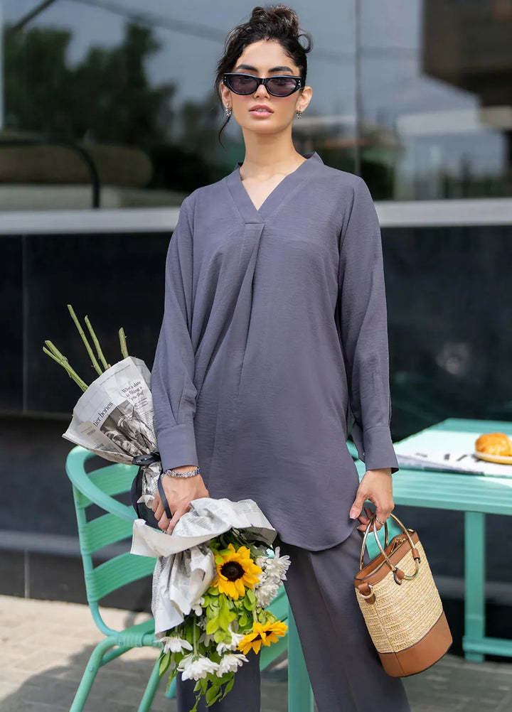 Sahar Pret Casual Cotton Crepe 2 Piece Suit SSCR-RK-02 Platinum