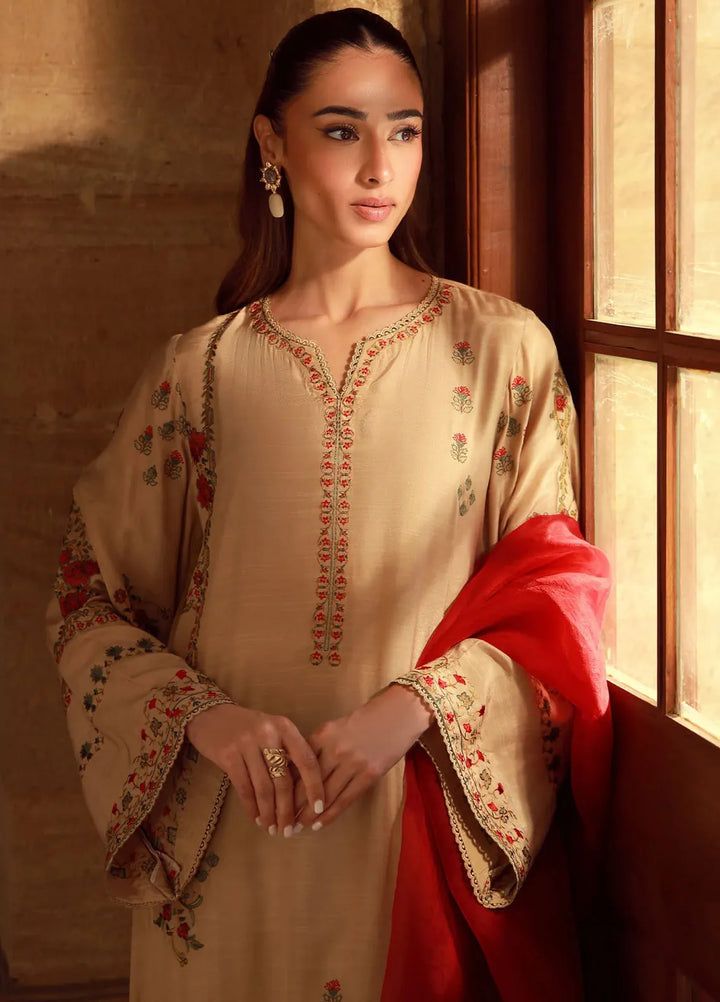 Sahar Pret Embroidered Raw Silk 3 Piece Suit SSSF-MH-01 Crimson Bronze