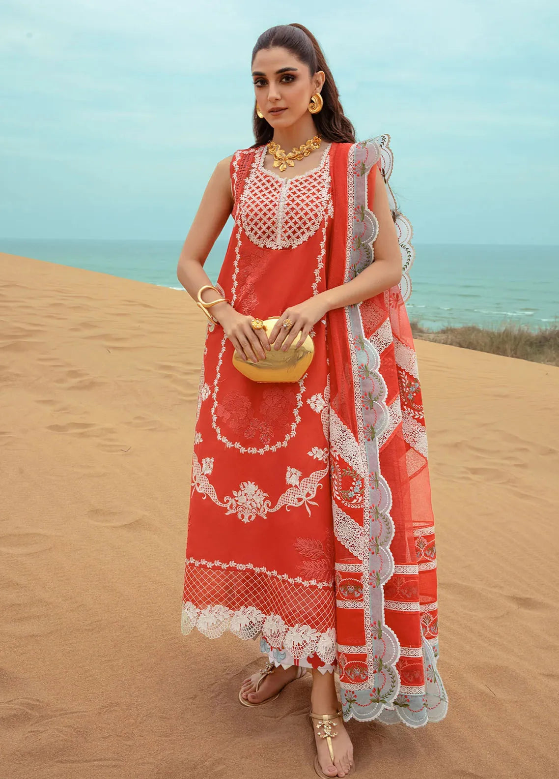 Saira Shakira Embroidered Lawn Suits Unstitched 3 Piece SSR24C Winds of Eden-Rose - Summer Collection
