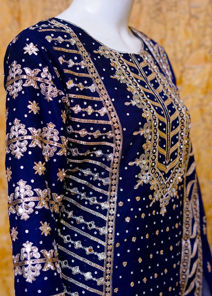 Saira Sultana Pret Embroidered Chiffon 3 Piece Suit Aamna Navy Blue
