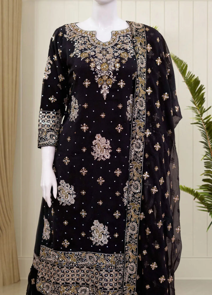 Saira Sultana Pret Embroidered Chiffon 3 Piece Suit Aasira Black