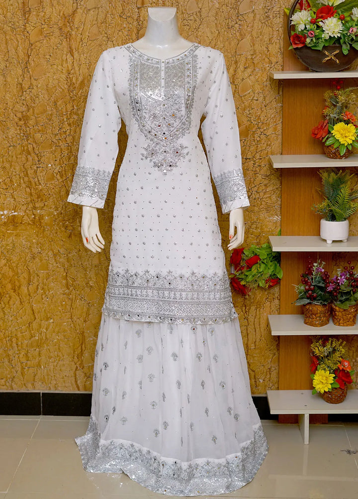 Saira Sultana Pret Embroidered Chiffon 3 Piece Suit Aleena White