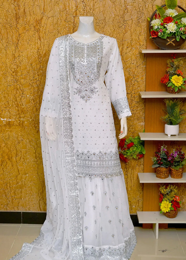 Saira Sultana Pret Embroidered Chiffon 3 Piece Suit Aleena White