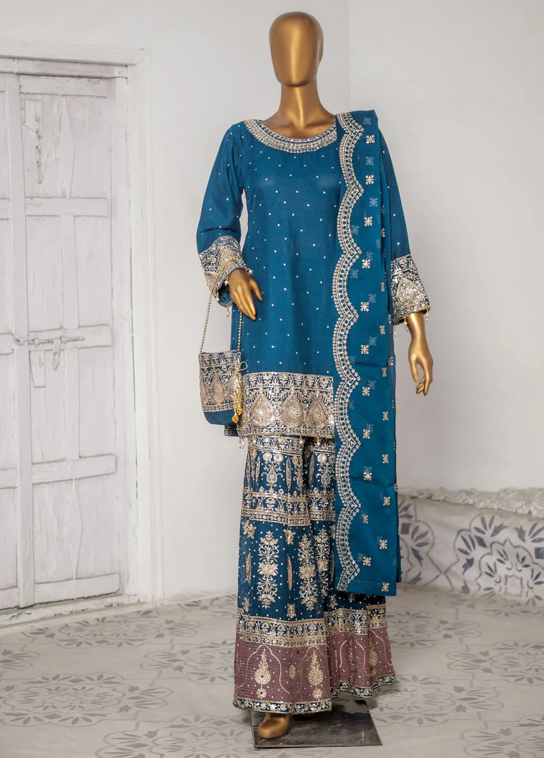 Saira Sultana Pret Embroidered Chiffon 3 Piece Suit Haniya Teal