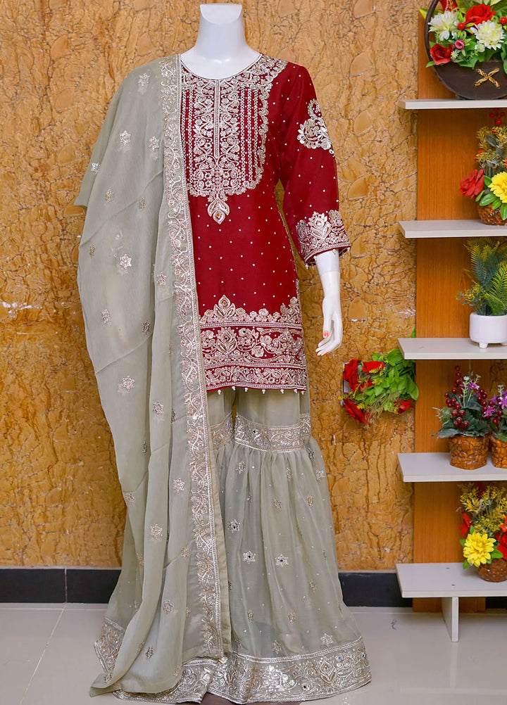 Saira Sultana Pret Embroidered Chiffon 3 Piece Suit Jannat Maroon