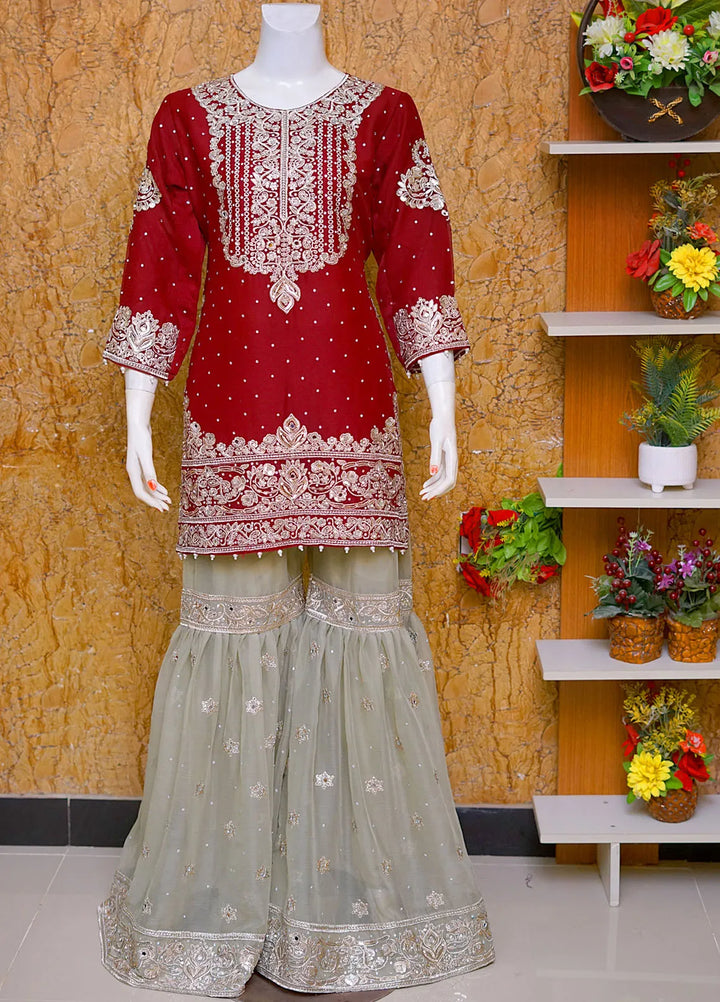 Saira Sultana Pret Embroidered Chiffon 3 Piece Suit Jannat Maroon